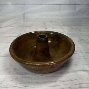 Pottery Chicken Roaster Stand Drip Pan or Bundt Cake - Vintage Brown Kitchenware